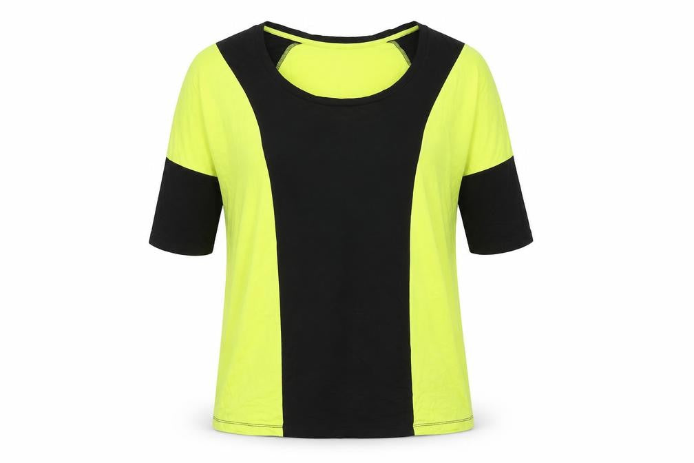 Patch Womens Yellow Viscose Basic T-Shirt Size XS Scoop Neck Pullover - Colourblock