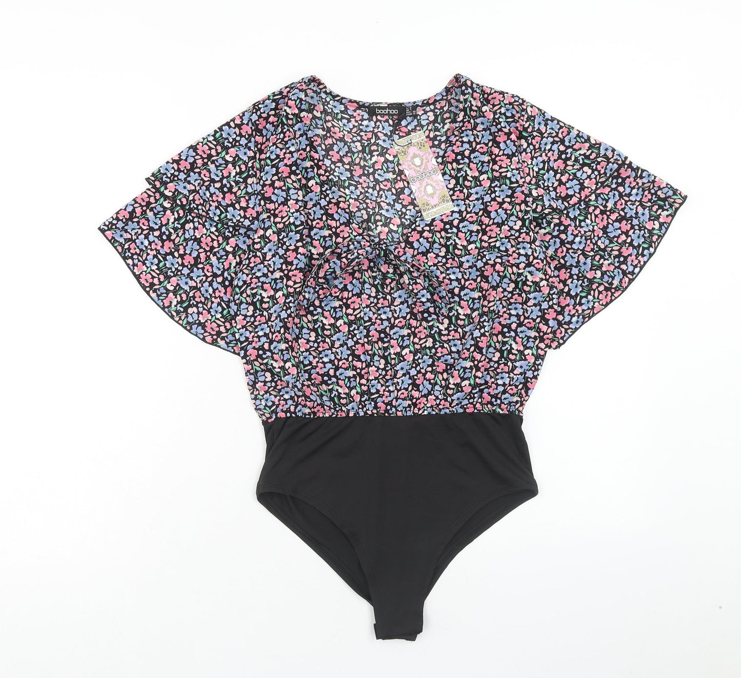Boohoo Womens Multicoloured Floral Polyester Bodysuit One-Piece Size 6 Snap