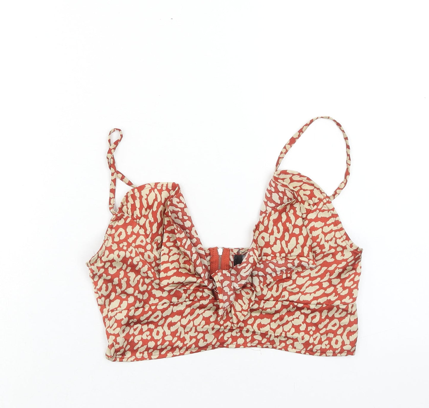 Missguided Womens Red Animal Print Polyester Cropped Tank Size 10 V-Neck - Leopard Print
