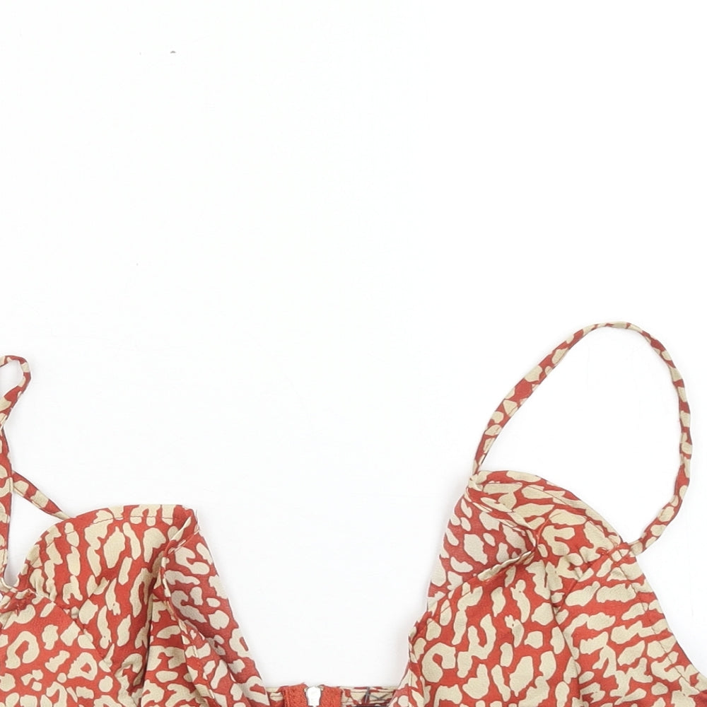 Missguided Womens Red Animal Print Polyester Cropped Tank Size 10 V-Neck - Leopard Print