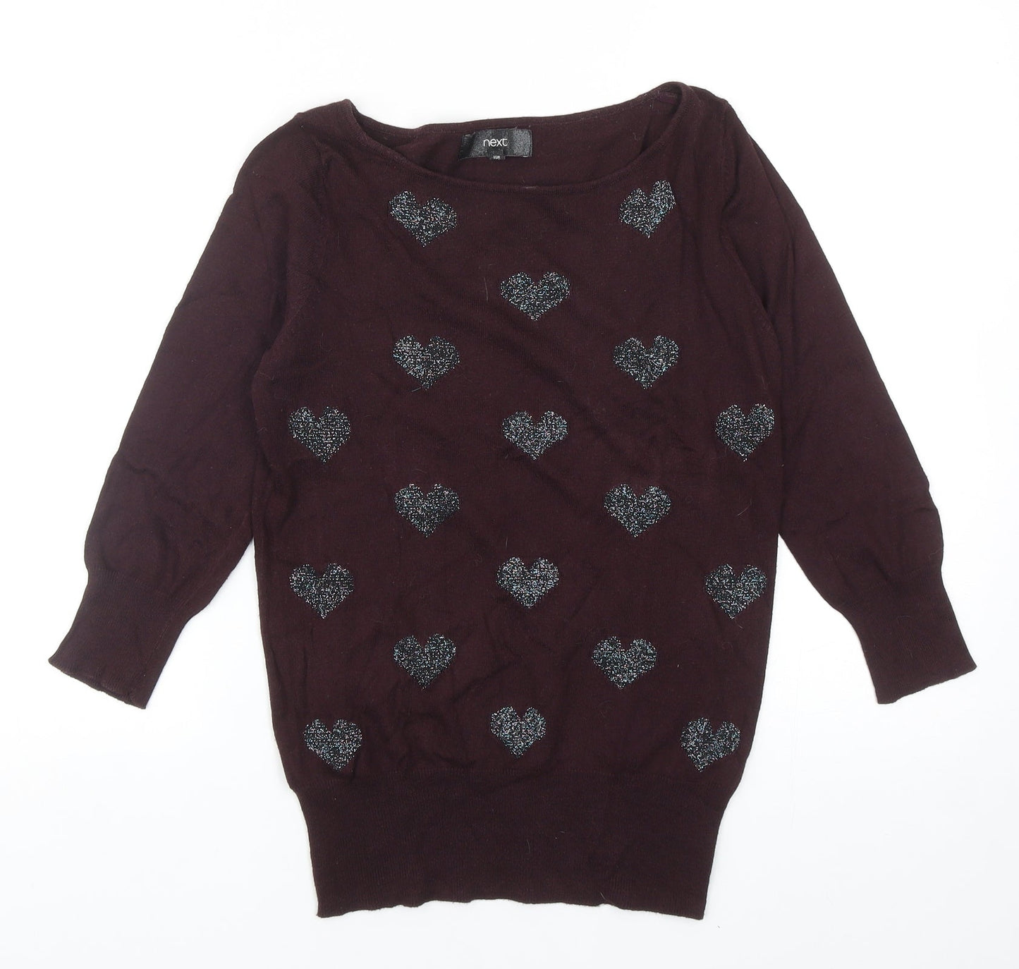 NEXT Womens Purple Round Neck Cotton Pullover Jumper Size 6 - Hearts