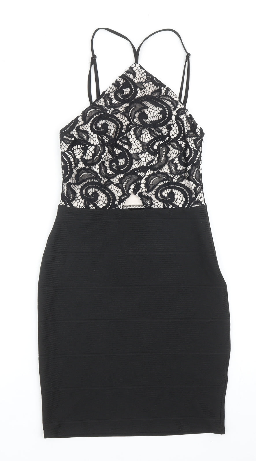 Lipsy Womens Black Floral Polyester Bodycon Size 6 Halter Zip