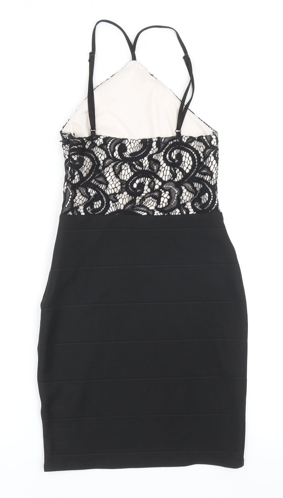 Lipsy Womens Black Floral Polyester Bodycon Size 6 Halter Zip