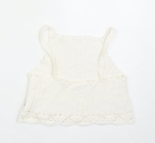 River Island Girls White Acrylic Basic Blouse Size 11-12 Years Square Neck Pullover