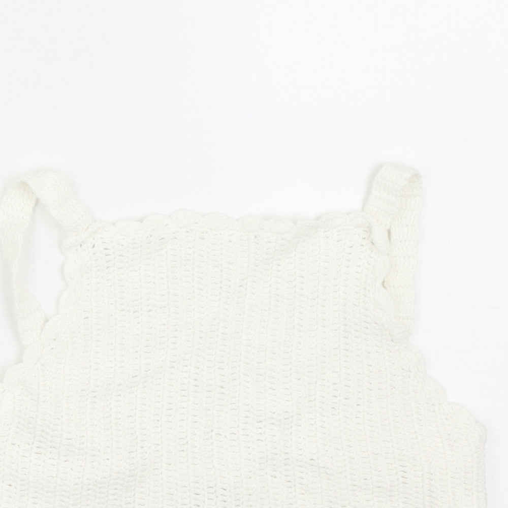River Island Girls White Acrylic Basic Blouse Size 11-12 Years Square Neck Pullover