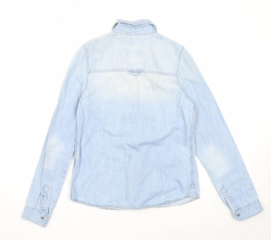 River Island Womens Blue Cotton Basic Button-Up Size 6 Collared