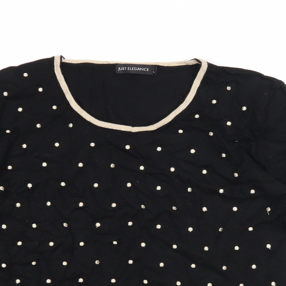 Just Elegance Womens Black Round Neck Polka Dot Viscose Pullover Jumper Size L