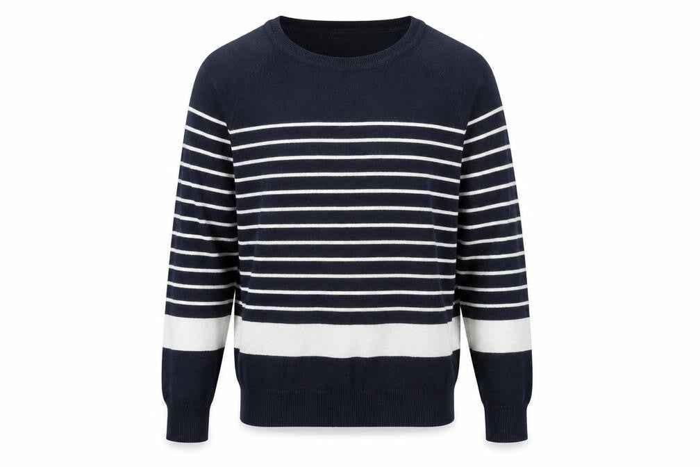 Zara Mens Blue Round Neck Striped Viscose Pullover Jumper Size S