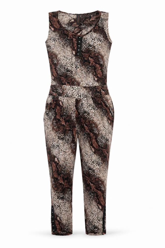 Portobello Rose Womens Brown Animal Print Viscose Playsuit One-Piece Size 10 Hook & Eye - Snakeskin Pattern