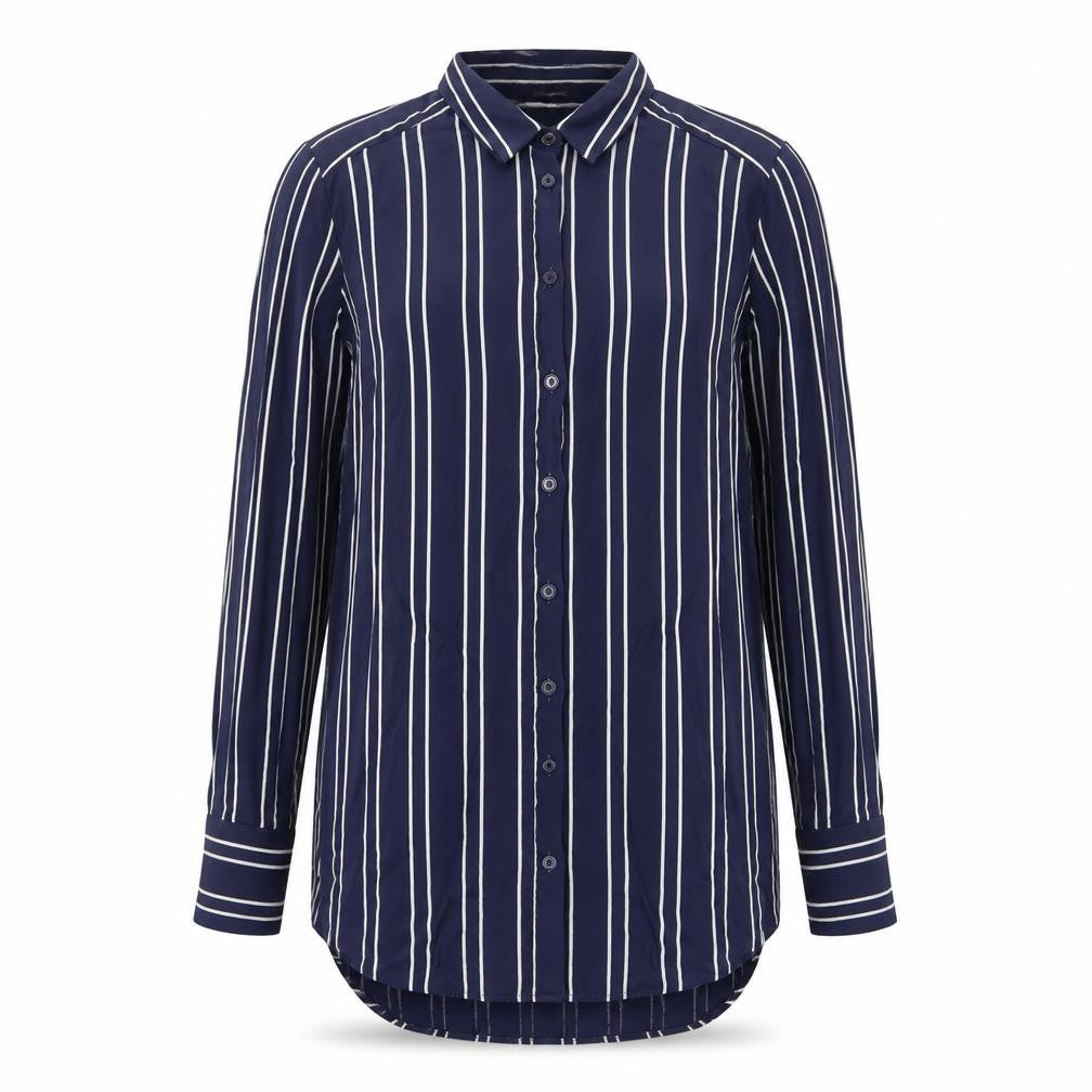Marks and Spencer Womens Blue Striped Viscose Basic Button-Up Size 12 V-Neck