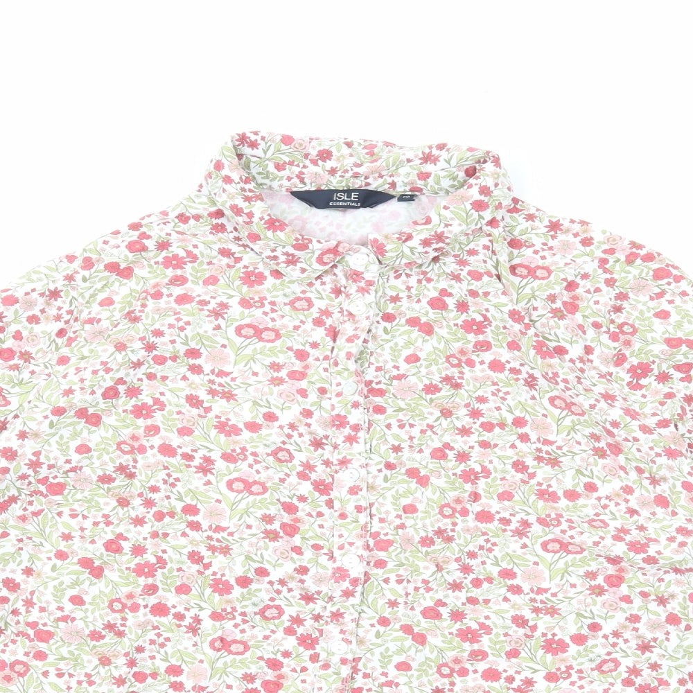Isle Essentials Womens Pink Floral Viscose Basic Button-Up Size 16 V-Neck