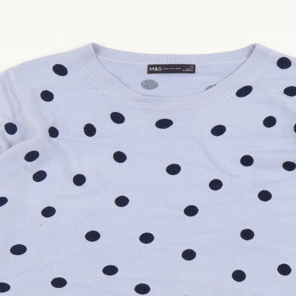 Marks and Spencer Womens Blue Roll Neck Polka Dot Acrylic Pullover Jumper Size 12