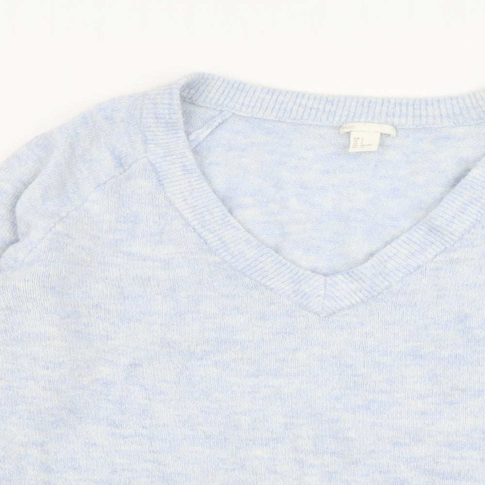 H&M Womens Silver V-Neck Acrylic Pullover Jumper Size S