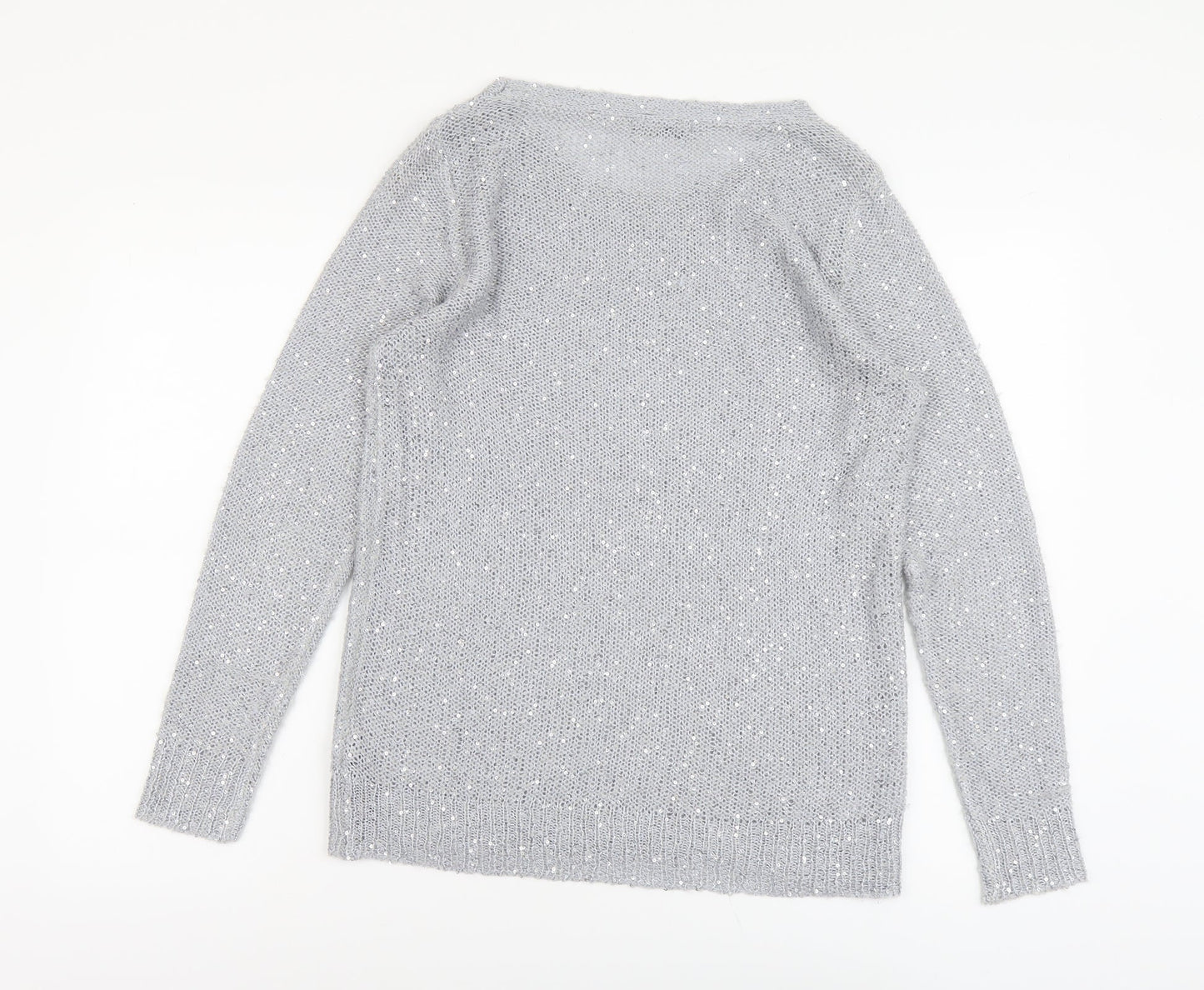 Marks and Spencer Womens Grey Scoop Neck Polyester Pullover Jumper Size 14