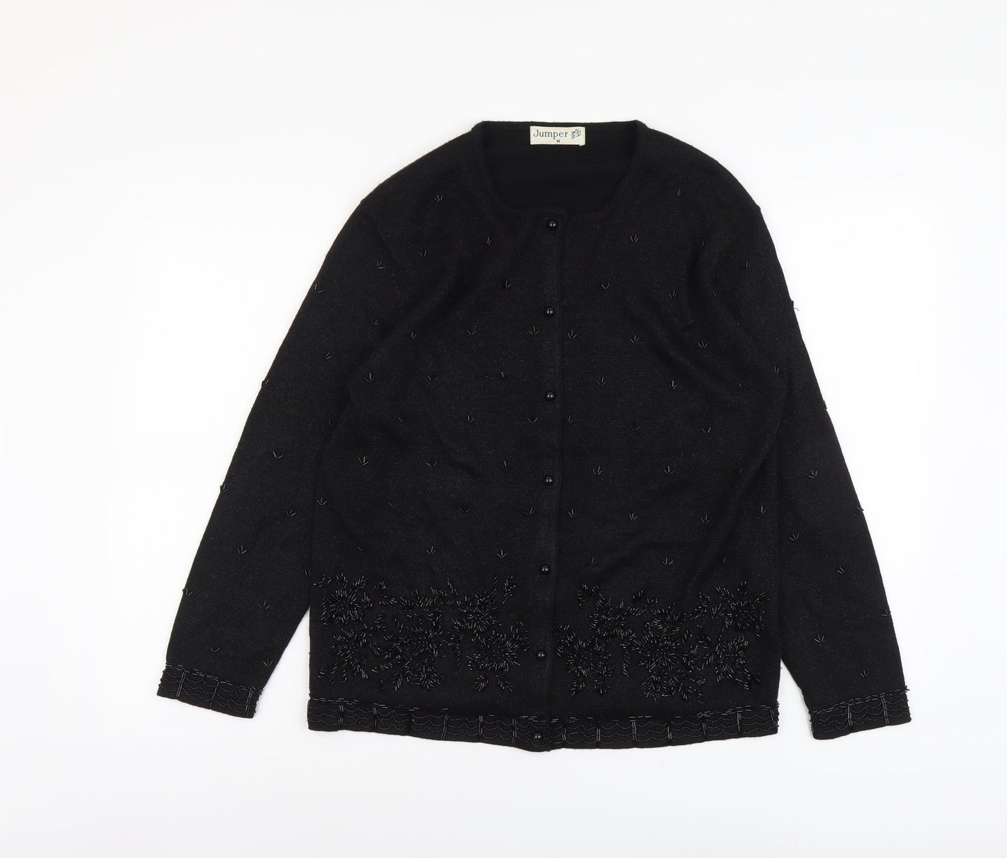 Jumper Womens Black Round Neck Acrylic Cardigan Jumper Size M