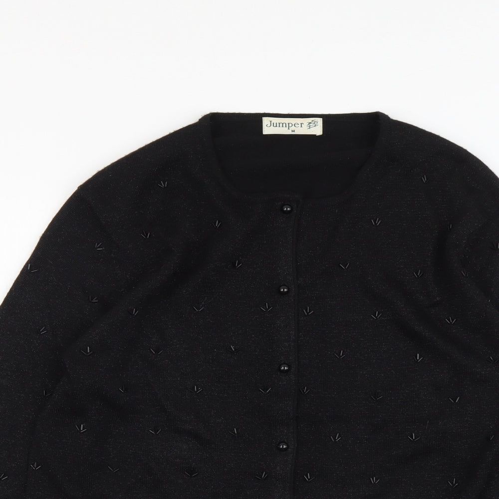 Jumper Womens Black Round Neck Acrylic Cardigan Jumper Size M