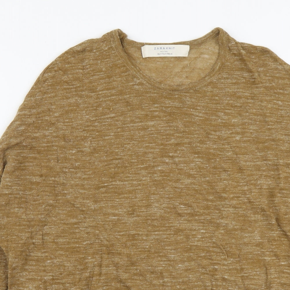 Zara Womens Brown Round Neck Acrylic Pullover Jumper Size S