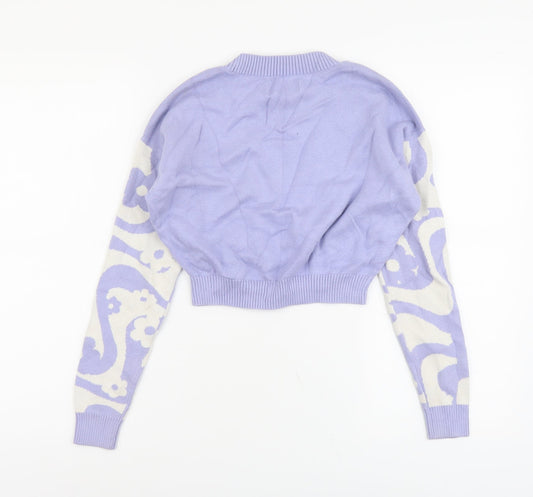 Hollister Womens Purple Round Neck Geometric Cotton Pullover Jumper Size 2XS