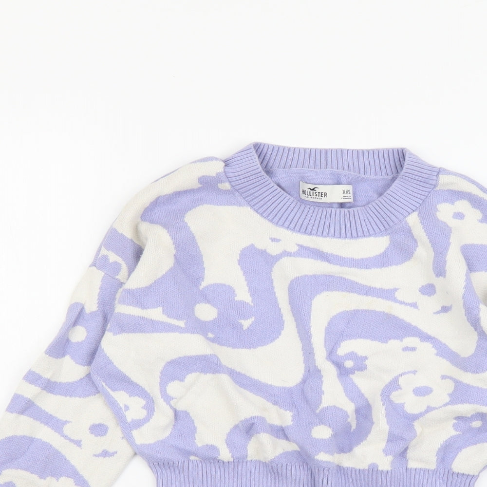 Hollister Womens Purple Round Neck Geometric Cotton Pullover Jumper Size 2XS