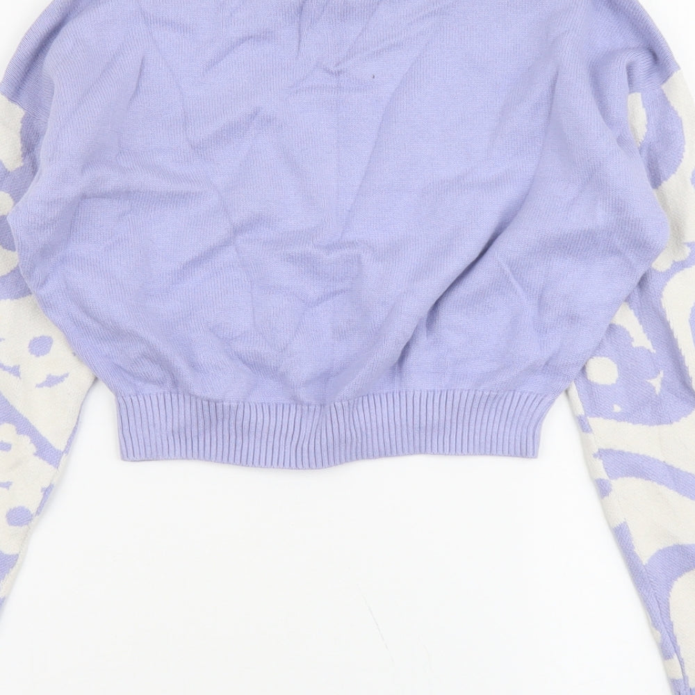 Hollister Womens Purple Round Neck Geometric Cotton Pullover Jumper Size 2XS