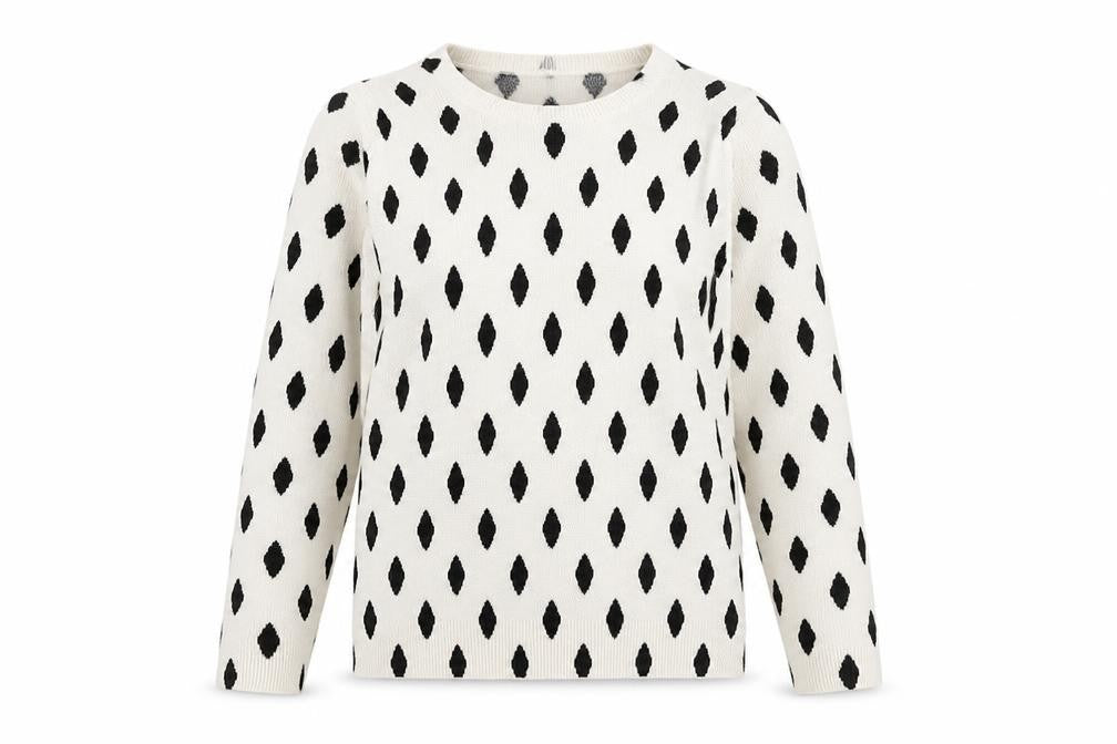 Marks and Spencer Womens Ivory Round Neck Geometric Acrylic Pullover Jumper Size 12