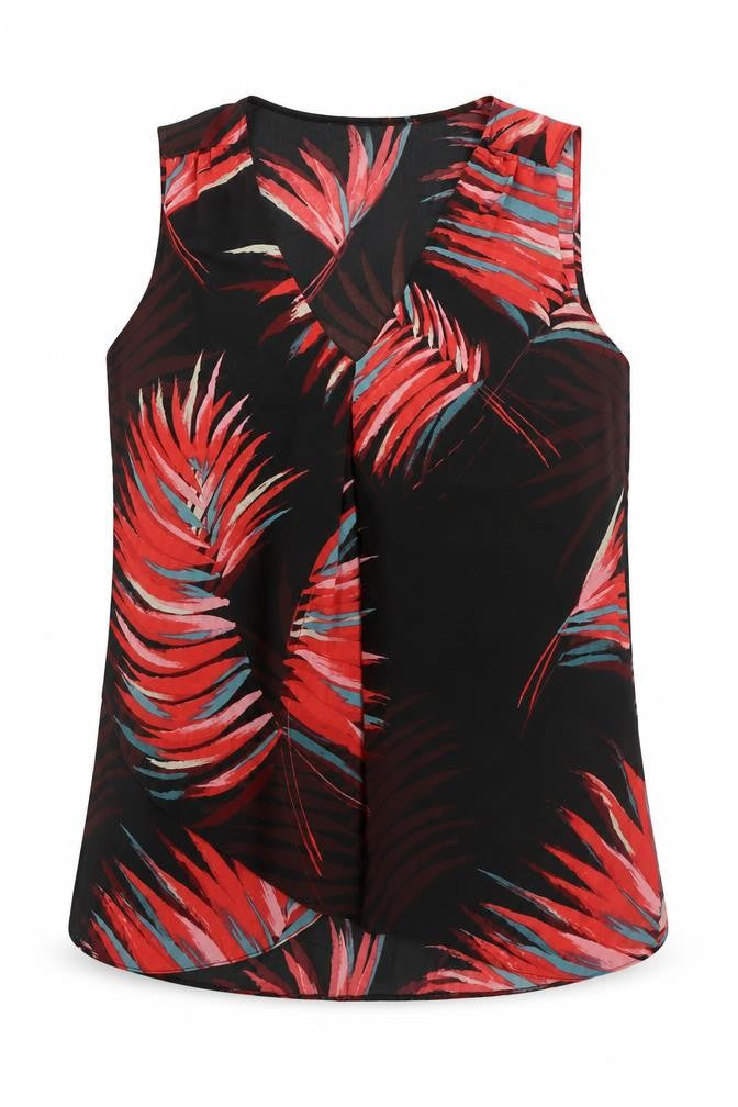 NEXT Womens Black Geometric Polyester Basic Tank Size 8 V-Neck