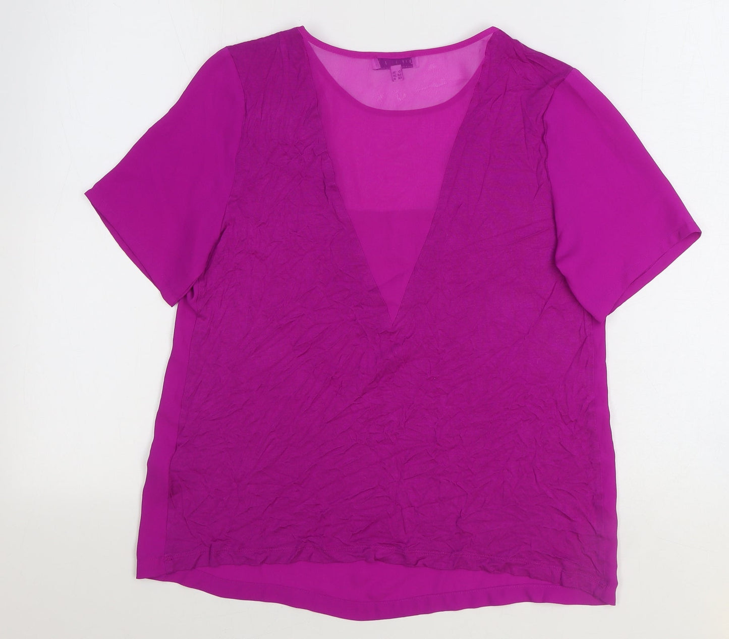 Warehouse Womens Purple Polyester Basic T-Shirt Size 10 Round Neck