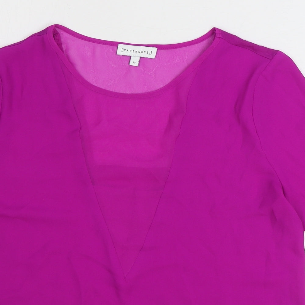Warehouse Womens Purple Polyester Basic T-Shirt Size 10 Round Neck