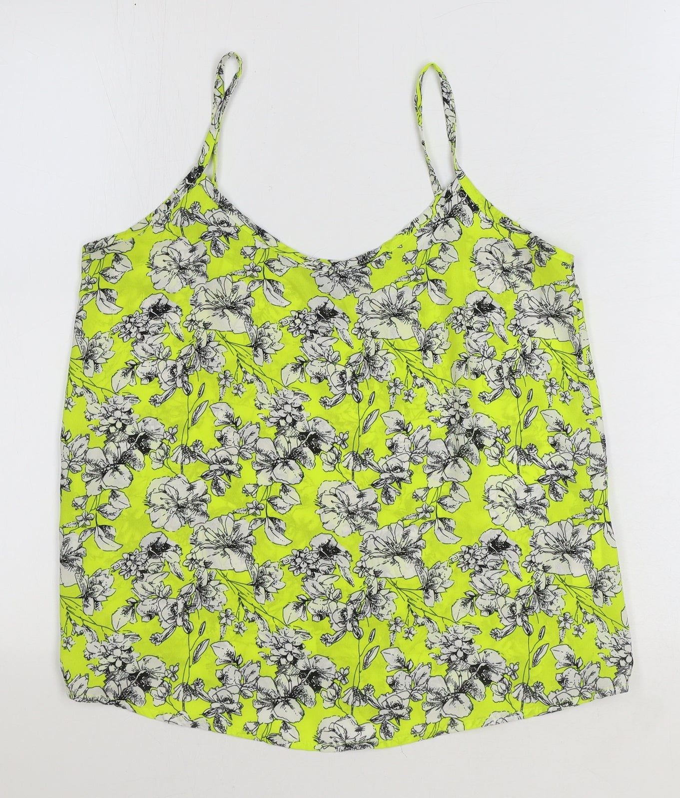 New Look Womens Yellow Floral Polyester Basic Tank Size 8 V-Neck