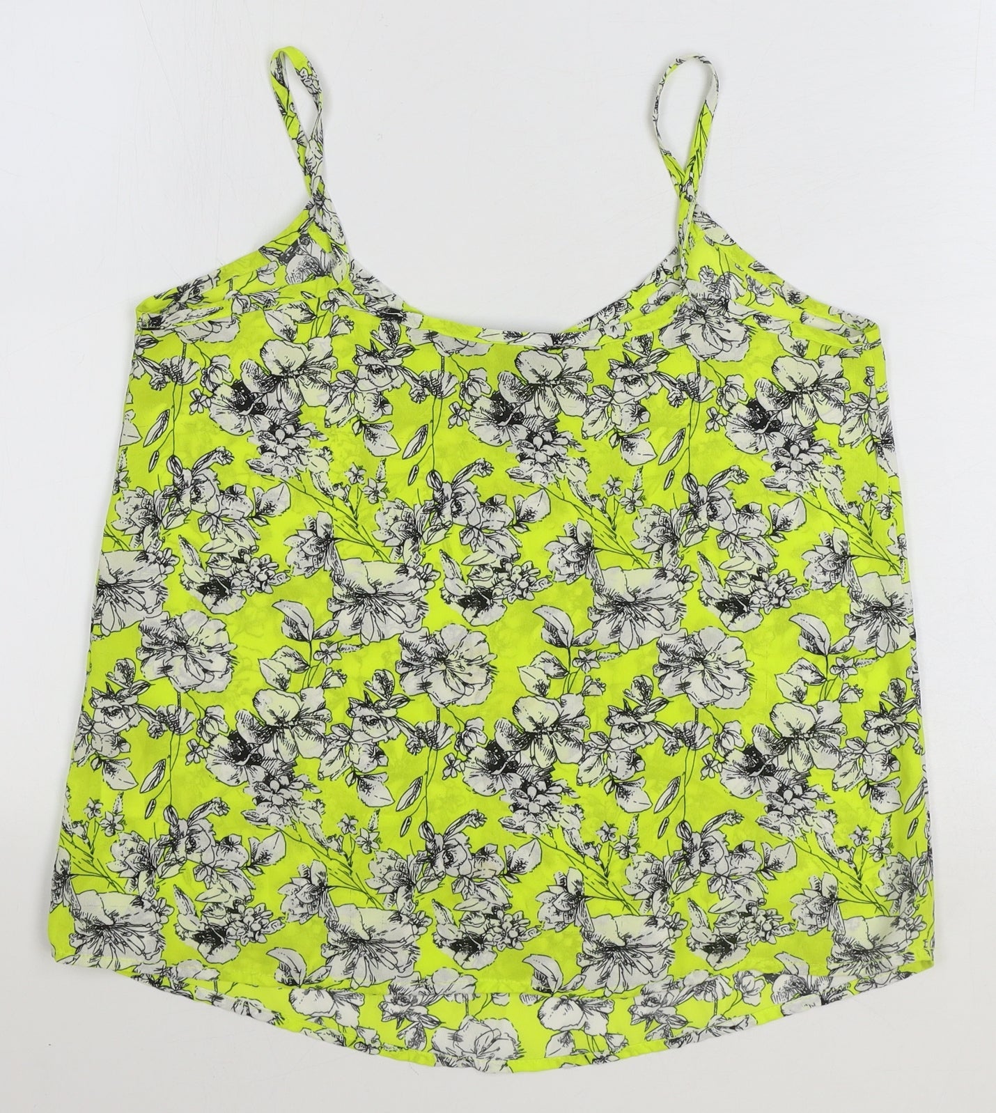 New Look Womens Yellow Floral Polyester Basic Tank Size 8 V-Neck