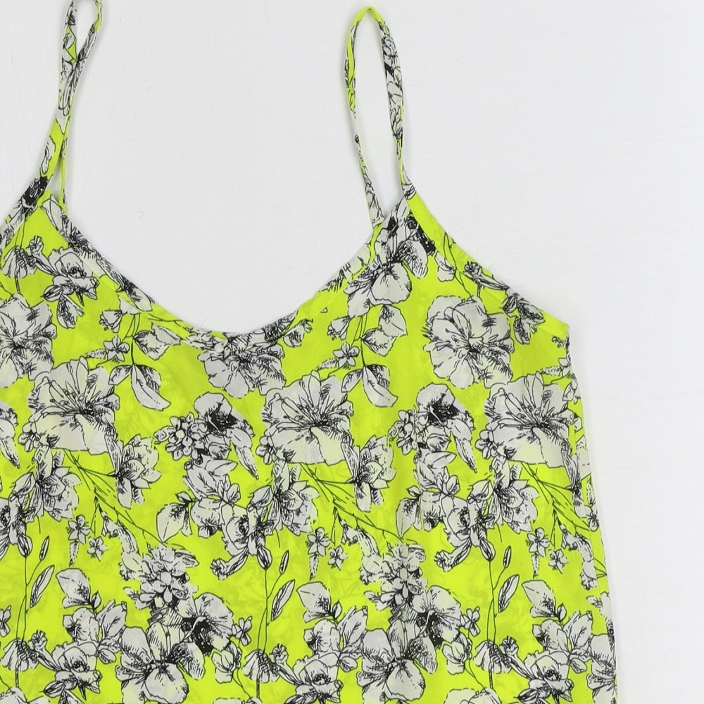New Look Womens Yellow Floral Polyester Basic Tank Size 8 V-Neck