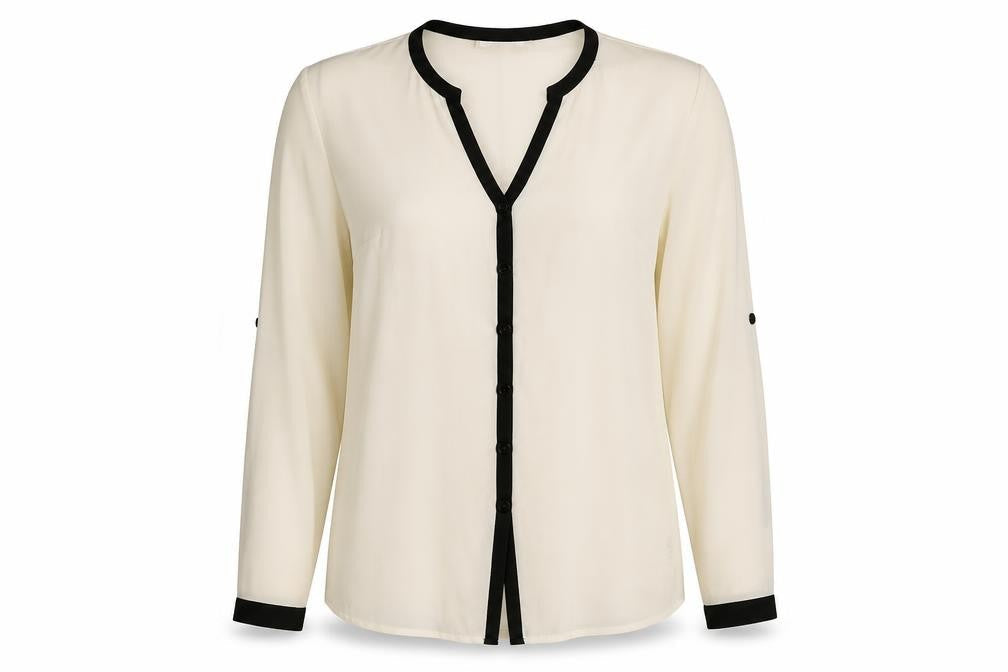 Coleen Womens Ivory Striped Polyester Basic Button-Up Size 10 V-Neck