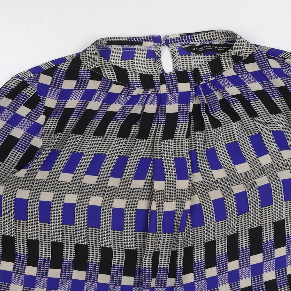 Dorothy Perkins Womens Blue Geometric Polyester Basic Blouse Size 12 Round Neck