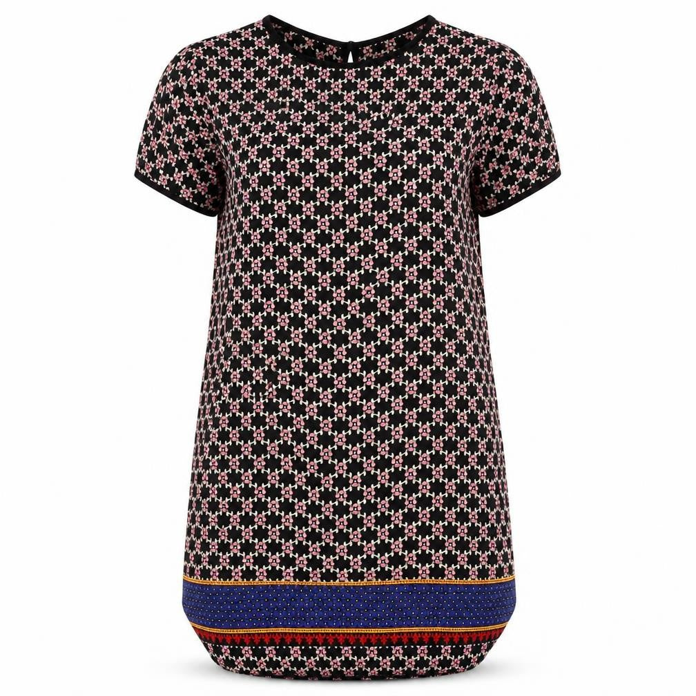 Ayanapa Womens Black Geometric Polyester Shift Size 14 Roll Neck Button