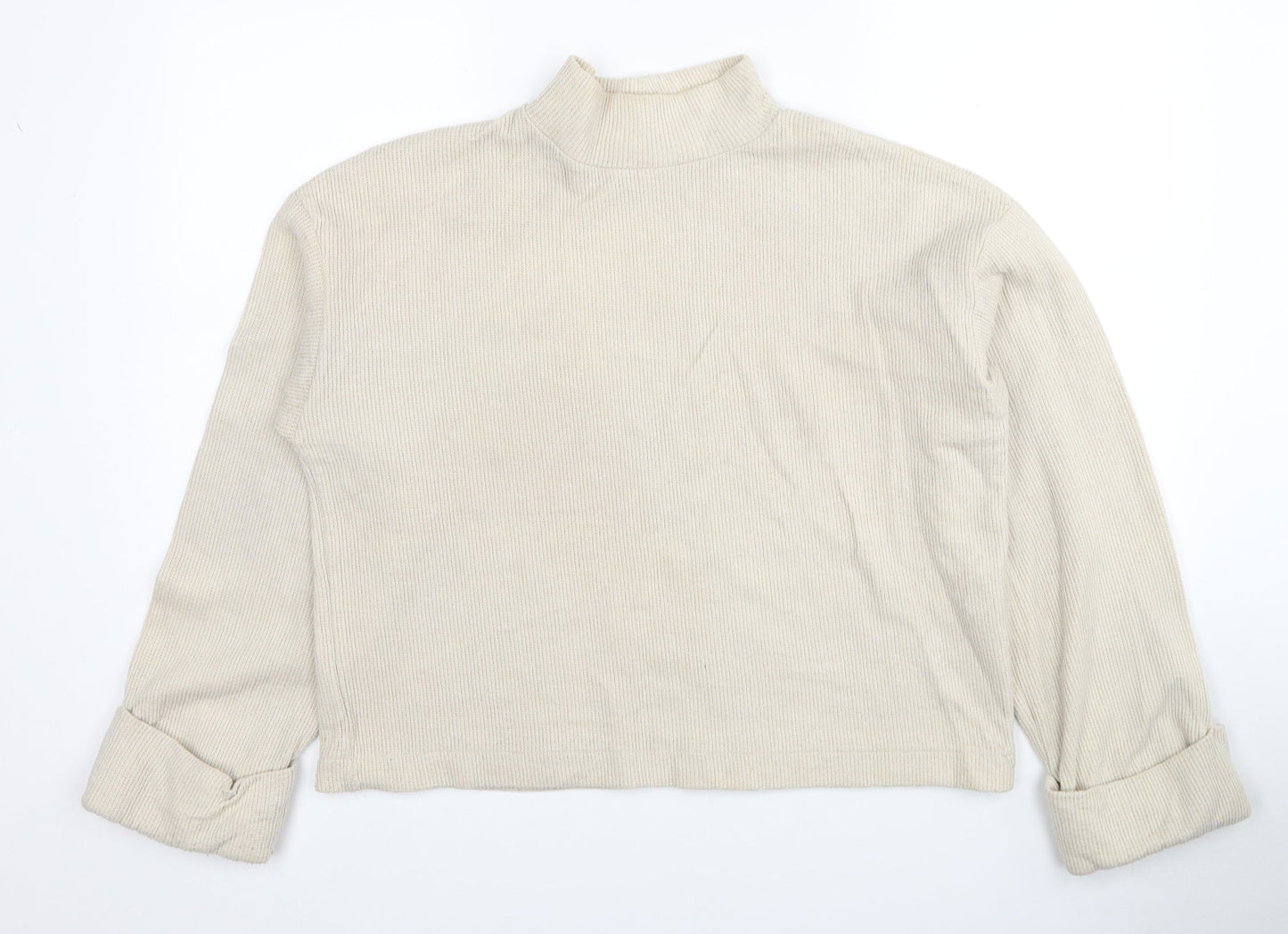 Zara Womens Beige Mock Neck Cotton Pullover Jumper Size M