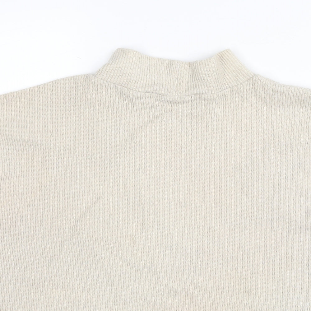 Zara Womens Beige Mock Neck Cotton Pullover Jumper Size M