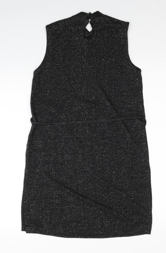 Dorothy Perkins Womens Black Polyester Mini Size 8 Mock Neck Button