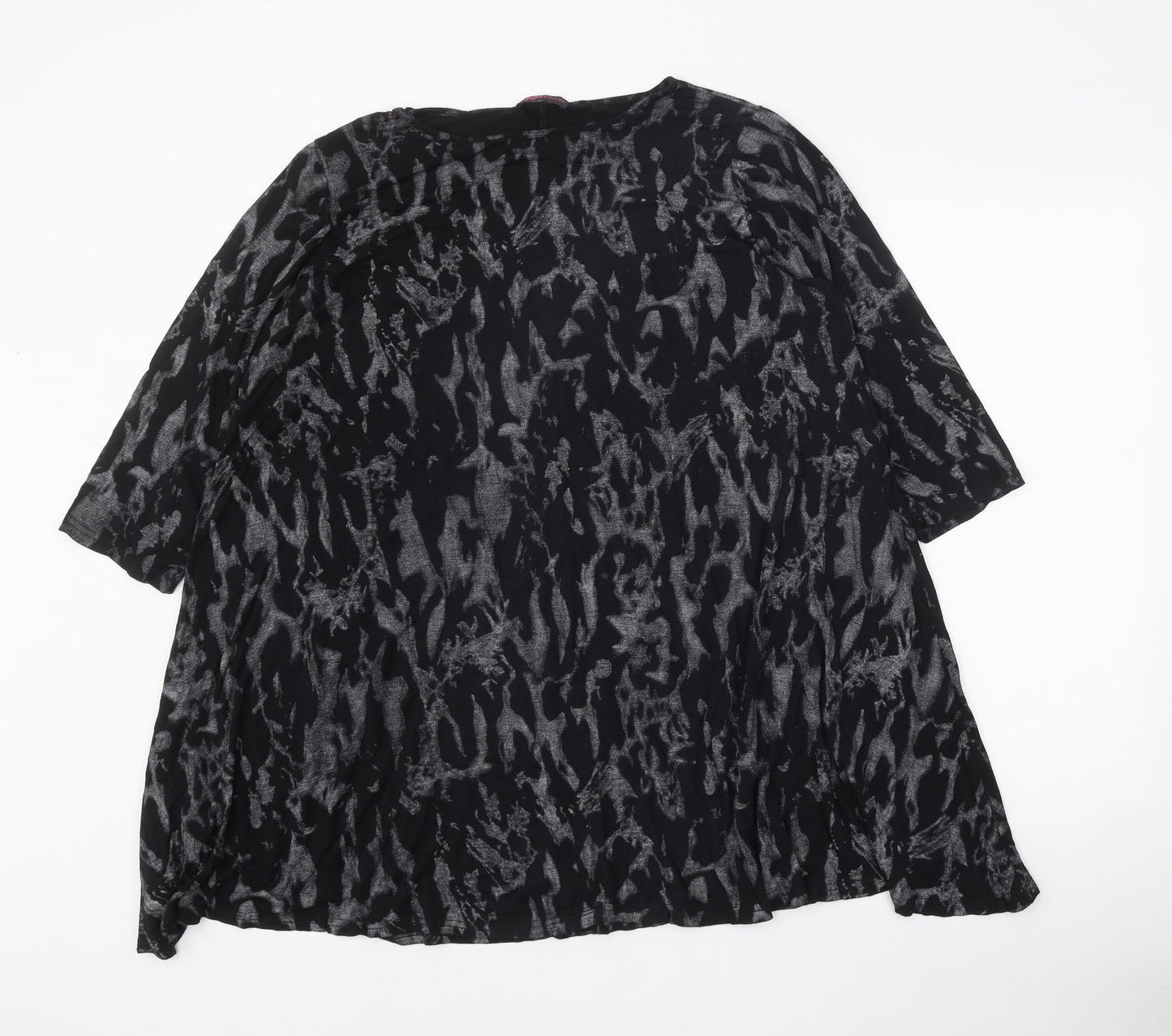 Style Plus Womens Black Geometric Viscose Basic Blouse Size 2XL Boat Neck