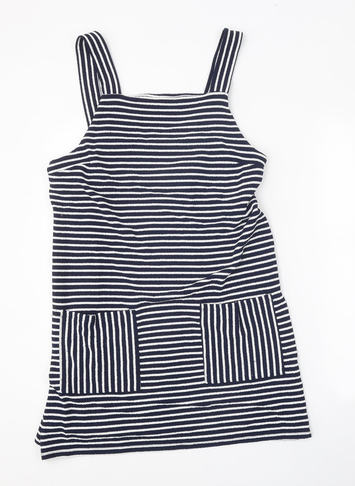 Papaya Womens Blue Striped Polyamide Tank Dress Size 14 Square Neck Pullover