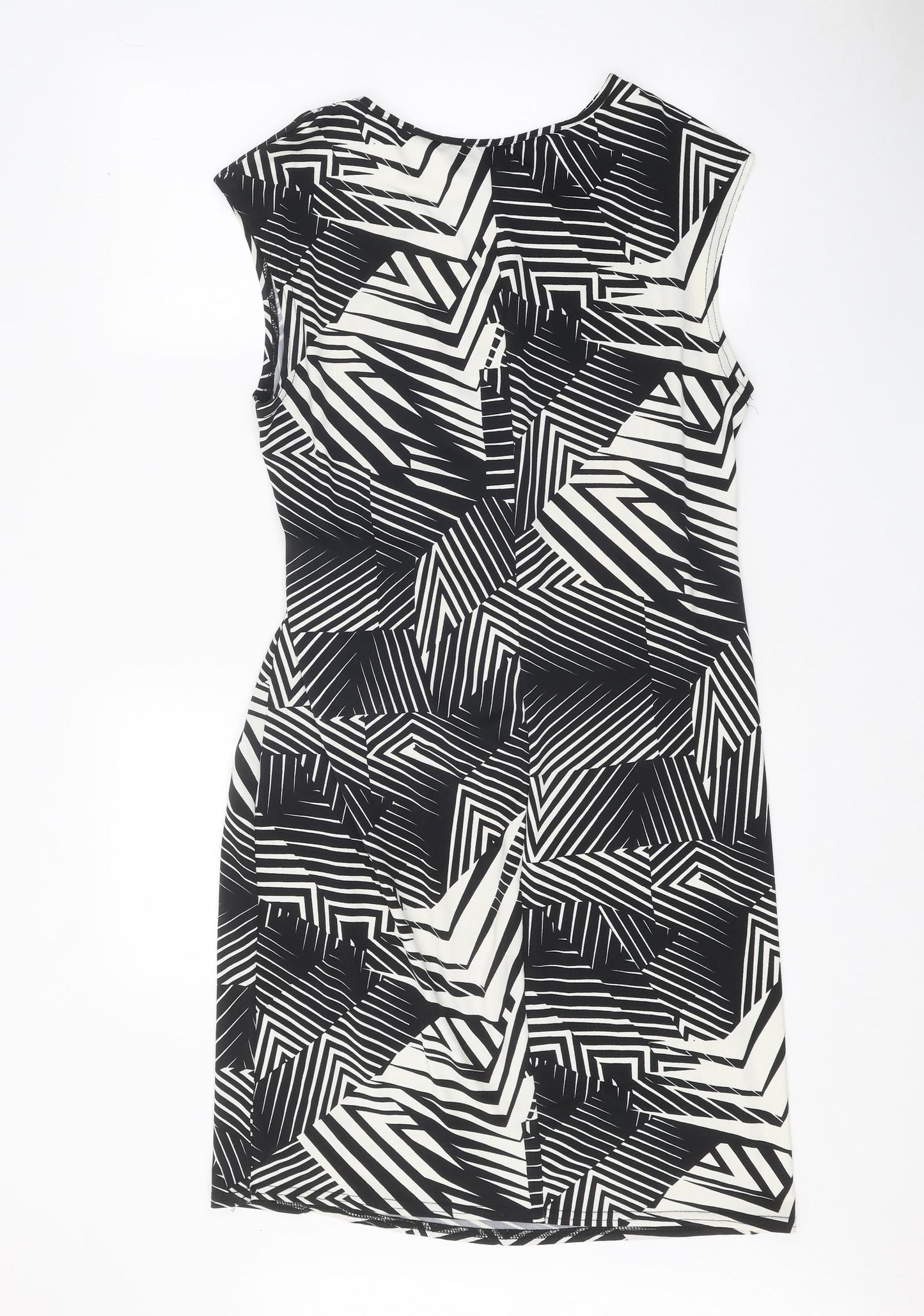 Preworn Womens Black Geometric Polyester Shift One Size Boat Neck Buckle - Tie Detail