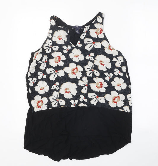 Gap Womens Black Floral Polyester Basic Tank Size M V-Neck