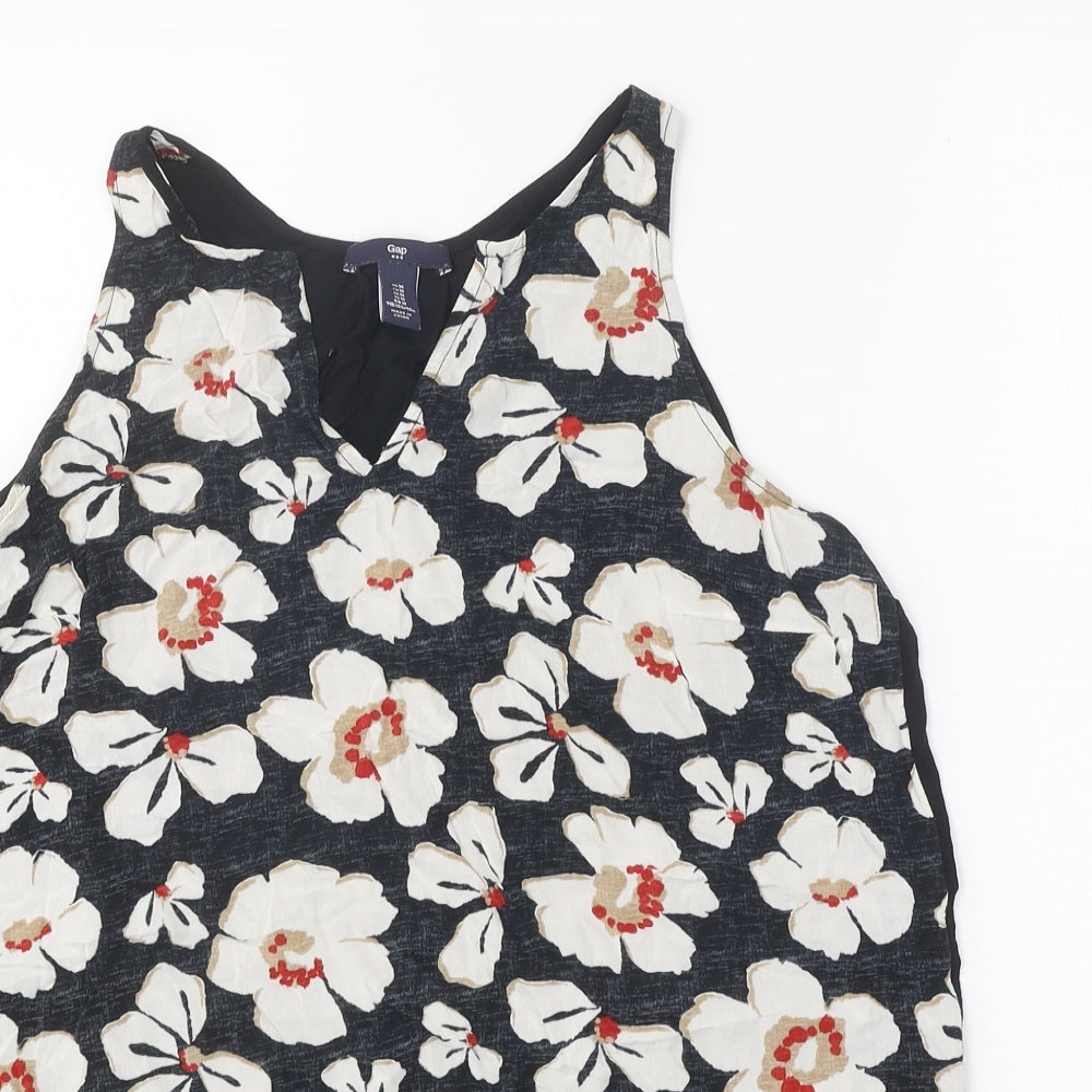 Gap Womens Black Floral Polyester Basic Tank Size M V-Neck