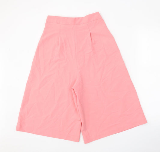 Boohoo Womens Pink Polyester Cropped Trousers Size 8 Regular Zip