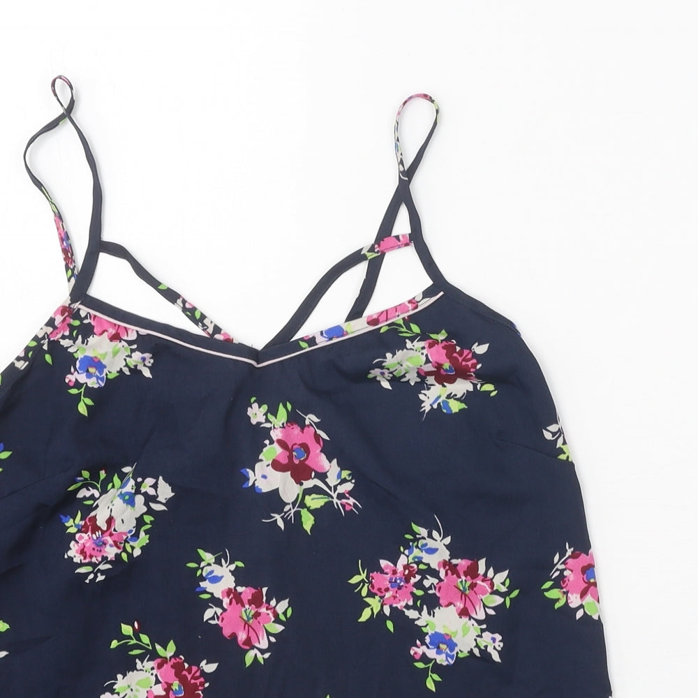 New Look Womens Blue Floral Polyester Camisole Tank Size 10 V-Neck