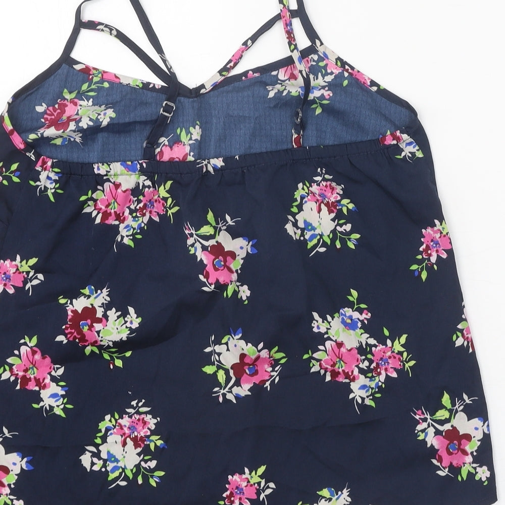 New Look Womens Blue Floral Polyester Camisole Tank Size 10 V-Neck