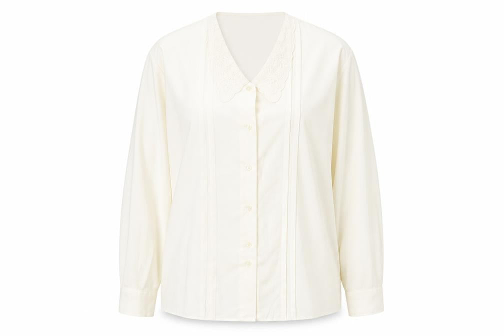 Preworn Womens Ivory Polyester Basic Button-Up Size 18 V-Neck