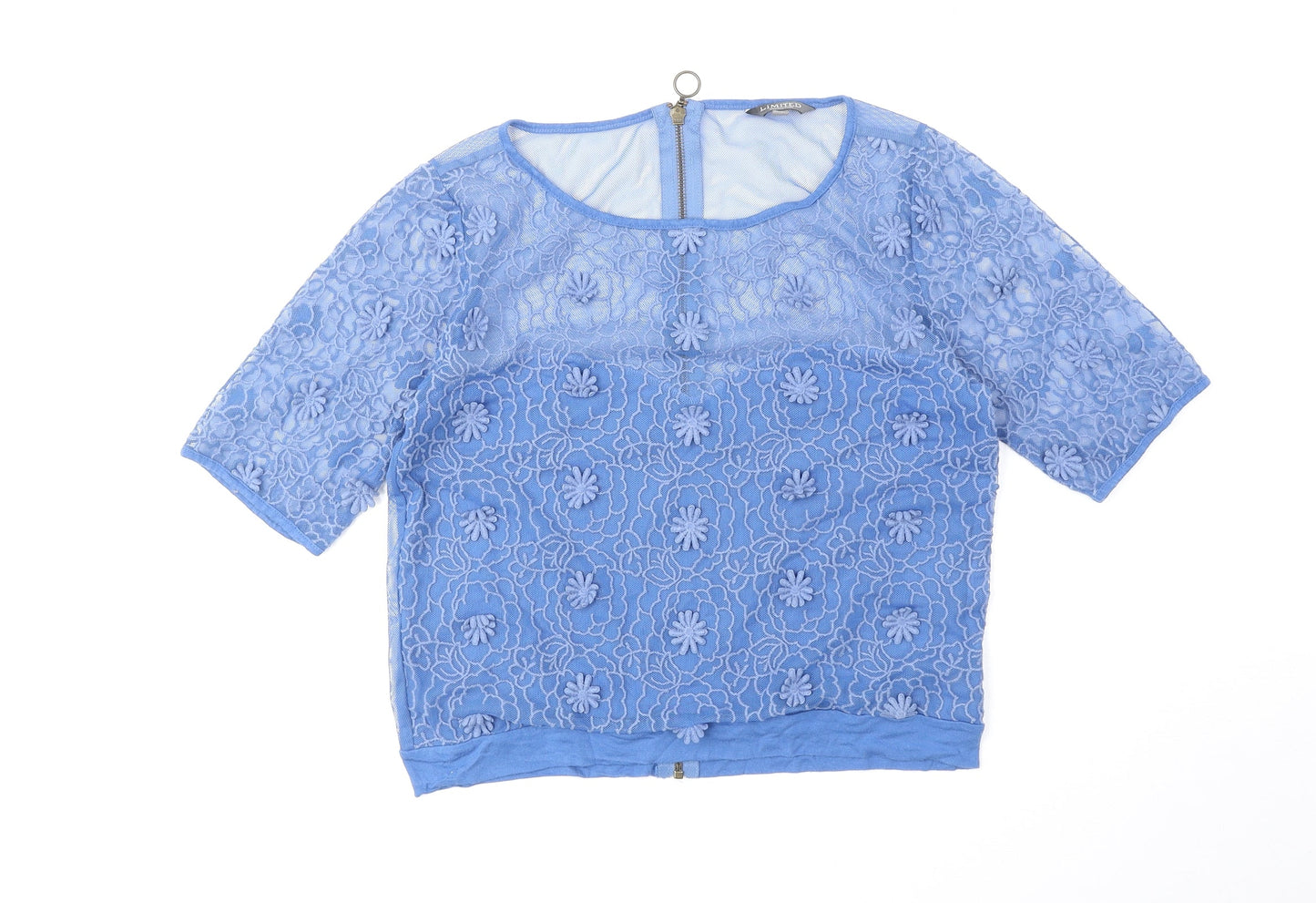Limited Edition Womens Blue Geometric Cotton Basic Blouse Size 12 Round Neck