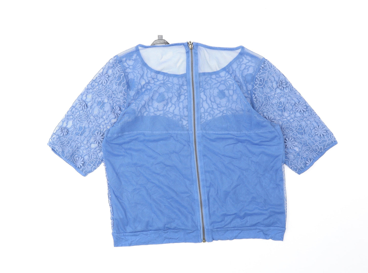 Limited Edition Womens Blue Geometric Cotton Basic Blouse Size 12 Round Neck