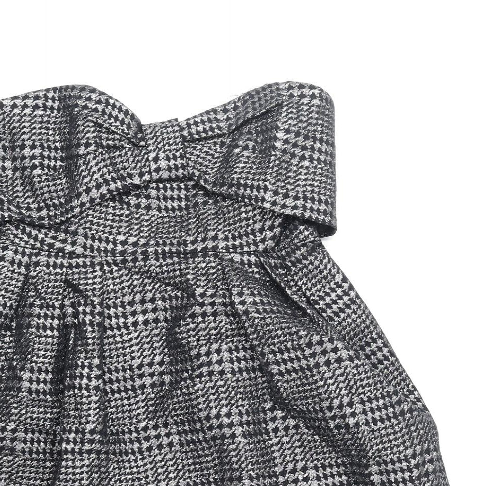 Preworn Womens Black Plaid Cotton Mini Size 10 Off the Shoulder Zip