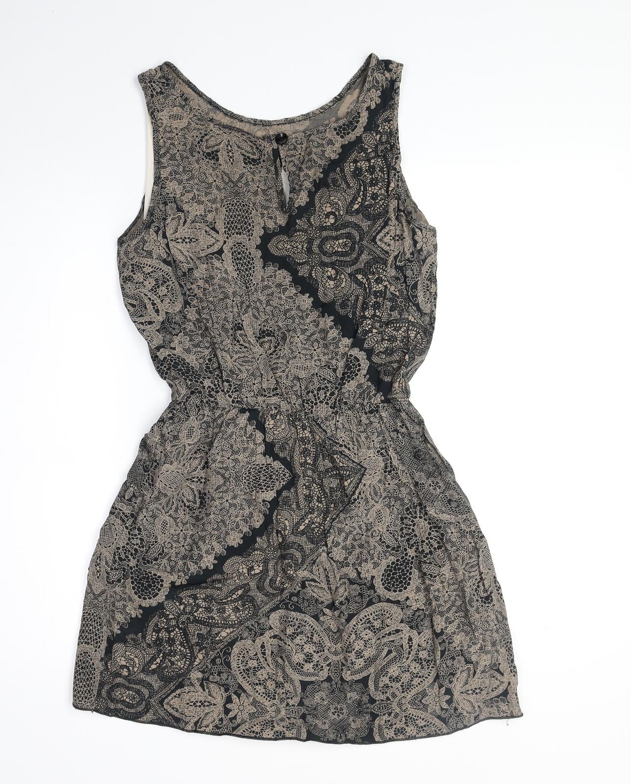 Preworn Womens Black Paisley Polyester Tank Dress Size S Boat Neck Pullover